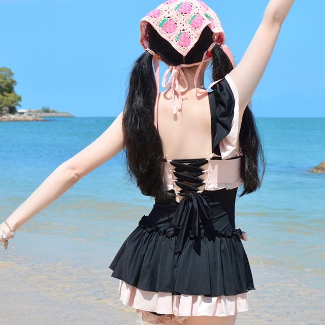 水着 レディース 体形カバー かわいい 水着 ワンピースタイプ ピンク